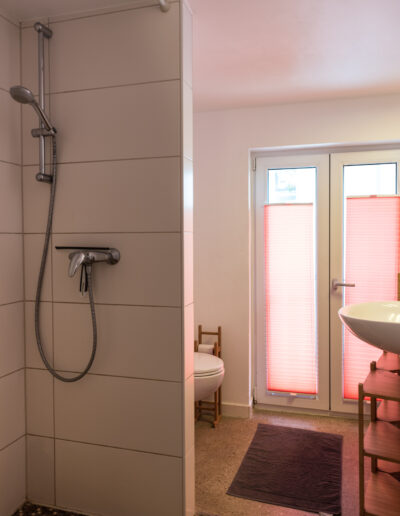 Bad mit Dusche, WC, Waschtisch